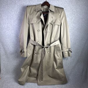VTG Stafford Double Breasted Khaki Canvas Belted Trenchcoat Fleece Liner 40 Reg